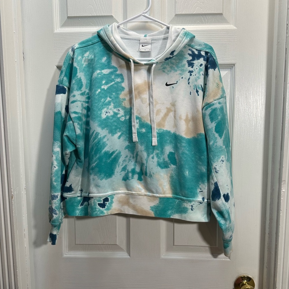 Nike Aqua & Navy Tie-Dye Cropped Hoodie